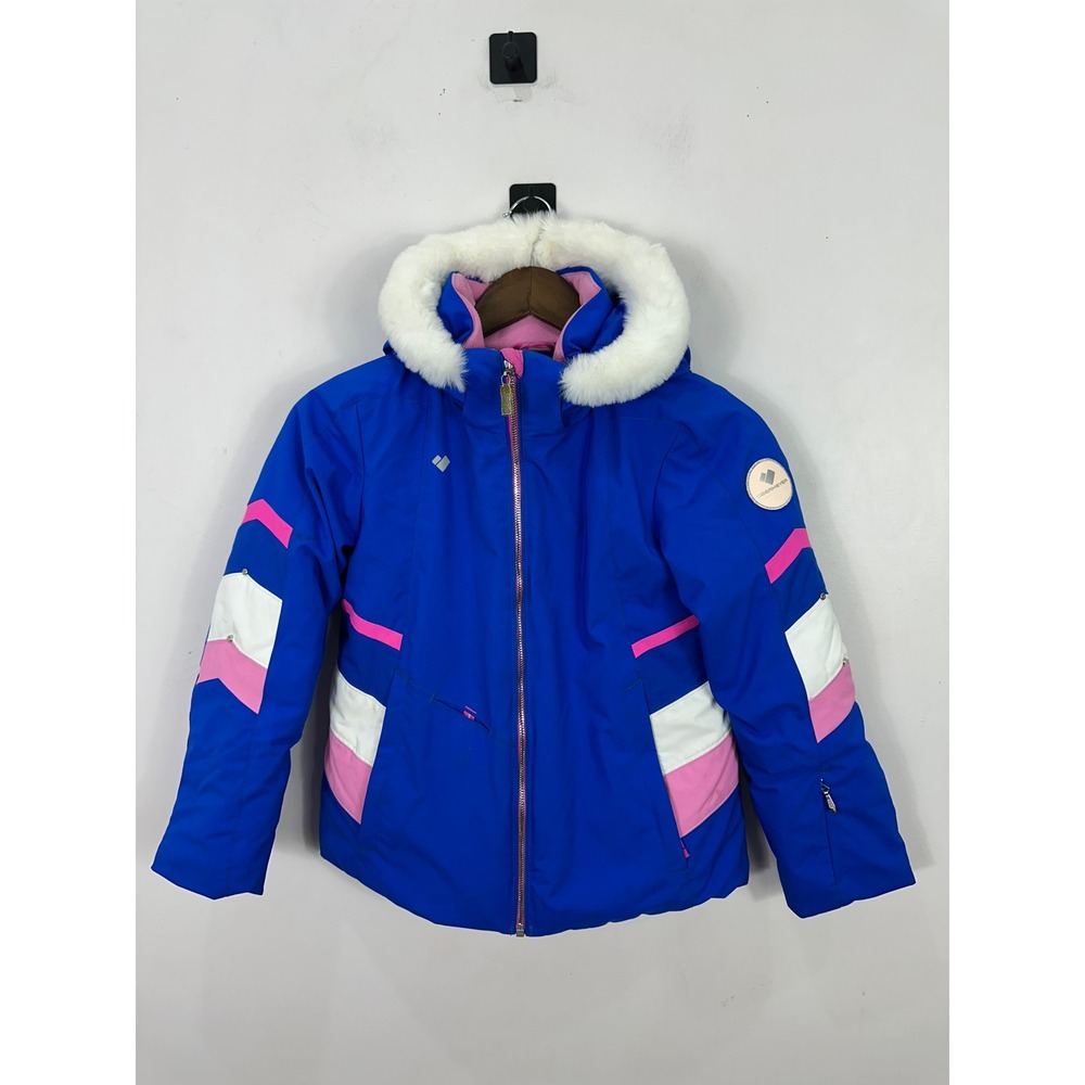 Obermeyer Ski Jacket Girls 8 Blue Pink I-Grow Faux Fur Hood Winter Parka Coat